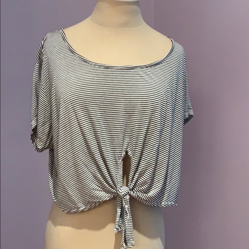 LF striped black and white tie crop top
